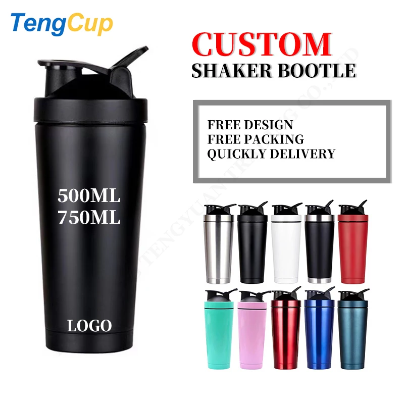 TY 500ml 750ml custom double wall insulated Stainless Steel sports Fitness Protien Gym shaker BPA Free bottle for protein