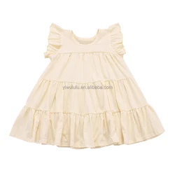 knee length children dress soft cream cotton kids girls dress for summer