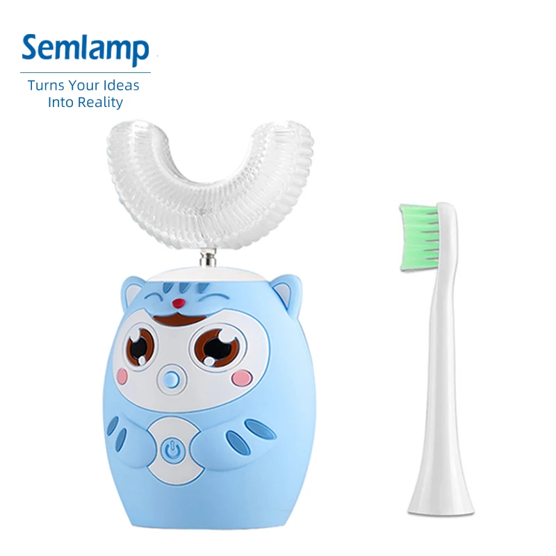 custom auto led 360 soft electric u shape tooth cleaning brush with replaceable head