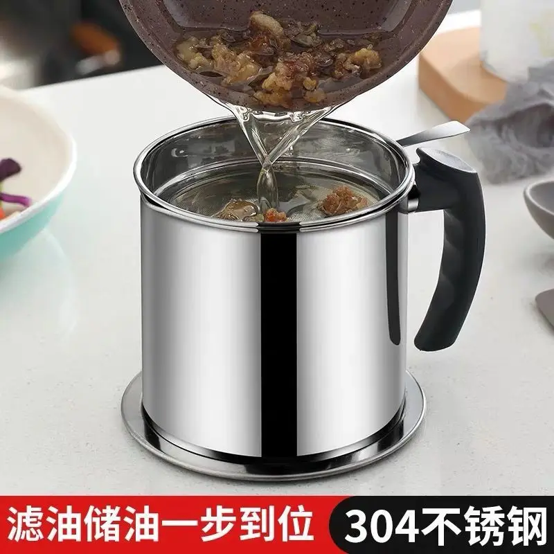 Wholesale OEM Storing Frying Stainless Steel Filter Plate Strainer Pot Grease kettle Oil Cup