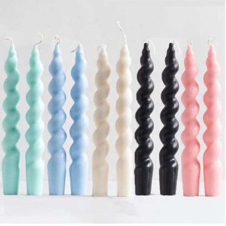 Customization Colors Smokeless Wedding Dinner Spiral Taper Candle Molds Customized Paraffin Twisted stick Candles for Birthday