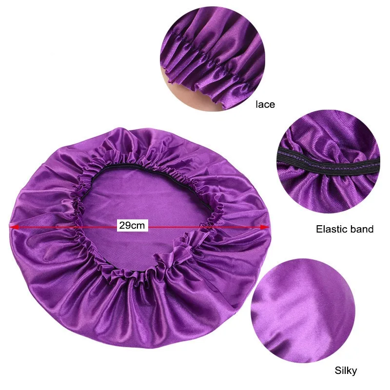 2022 Manufacturer Bath  Waterproof Satin ShowerCap with Elastic Dual Layer PE Fabric Inner Women BathCap Custom Reusable