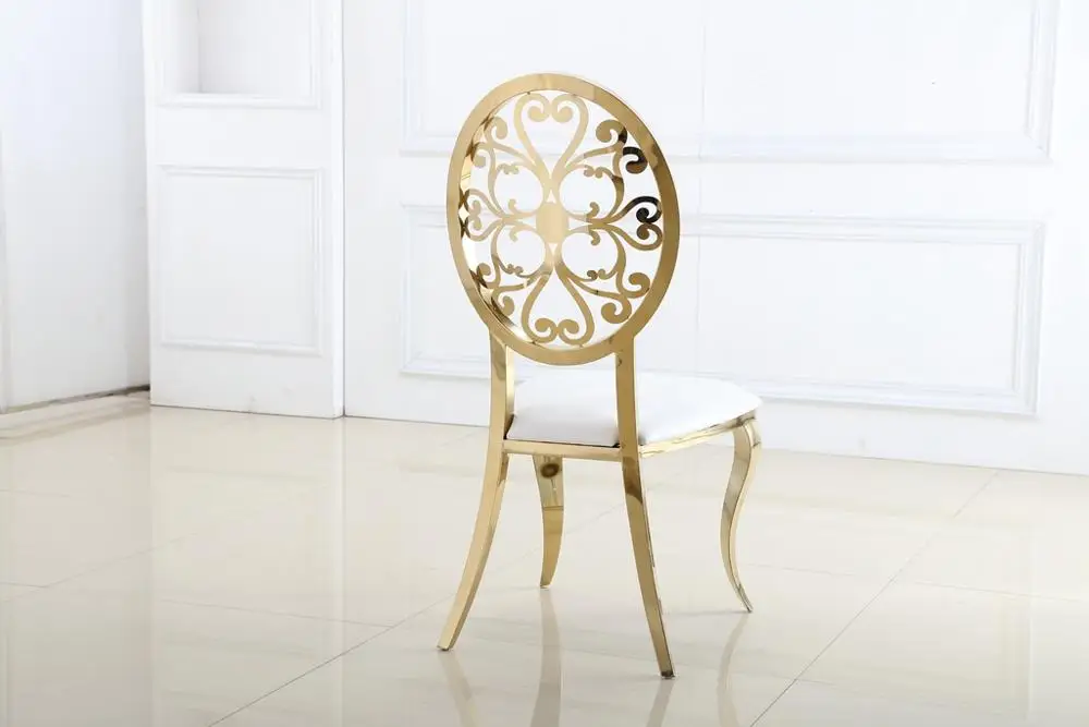 
Luxury Interior Design Floral Banquet Hotel Dining Chair Gold Stainless Steel Event Rental Wedding Chairs 