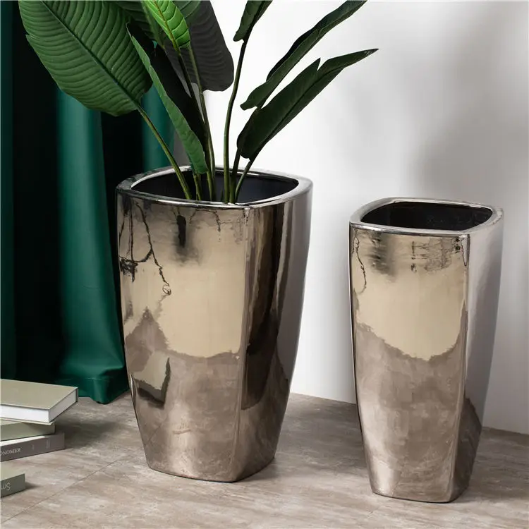 Sets 3 Factory custom sliver tall ceramic planter pots garden indoor outdoor decoration large flower pot