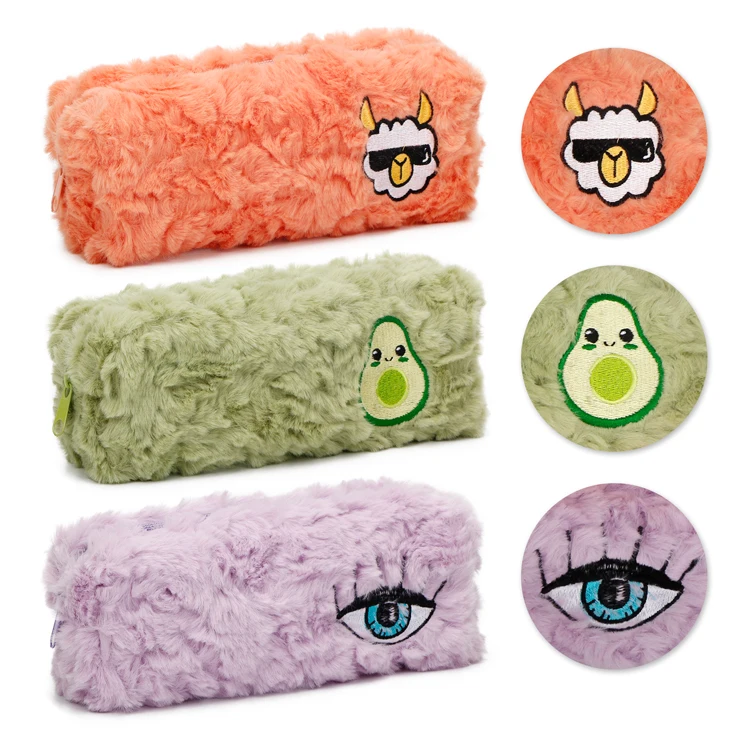 2022 Wholesale Customizable Large Storage Pouch Fluffy Plush Avocado School Pencil Case for Kids
