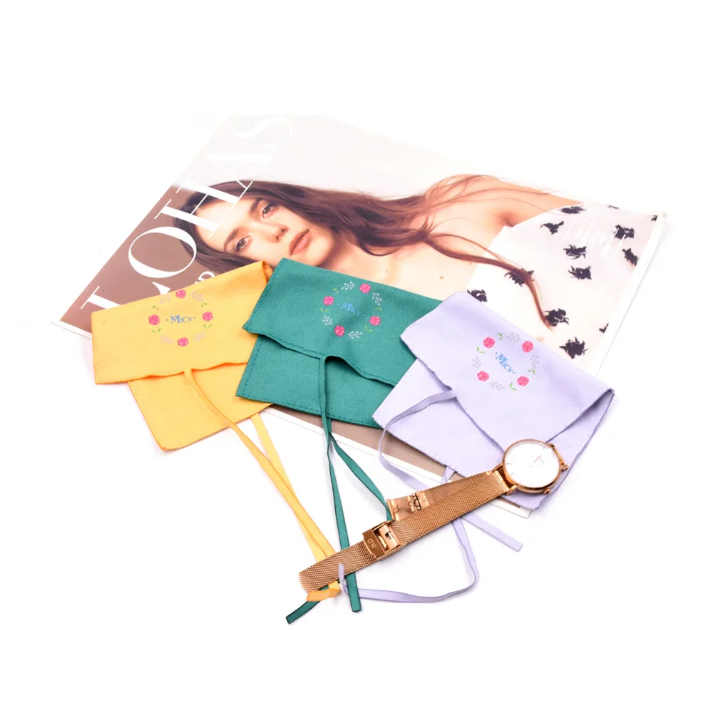 Floral Printing Wholesale Silk Satin  Fiber Pouch Bag With Strong Closure for Jewelry Collection Packaging