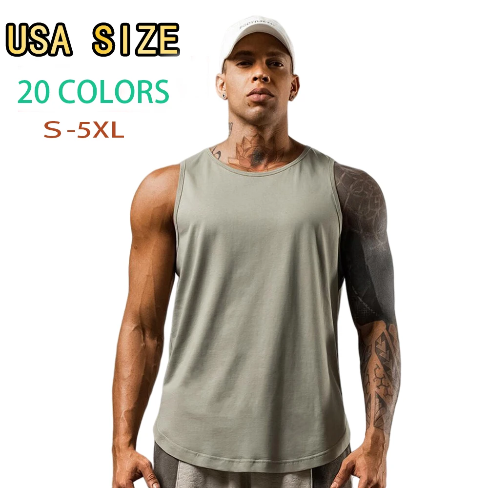 2021 custom summer cotton men gym  workout tank tops, singlet gym sleeveless undershirt stringer workout back tank top