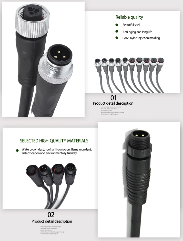 Customized LED  light 4 5 pin aviation plug socket connectors 3pin cable wire circular waterproof m12 connector