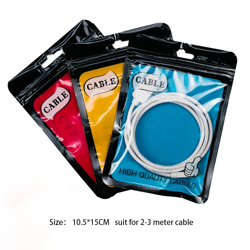 Plastic Ziplock Top Clear Window Retail Pouches USB Cable Package Bag for iPhone Samsung USB Charger Cable Package Bags