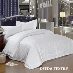 Deeda textile pure white cotton sateen jacquard hotel bedding suppli