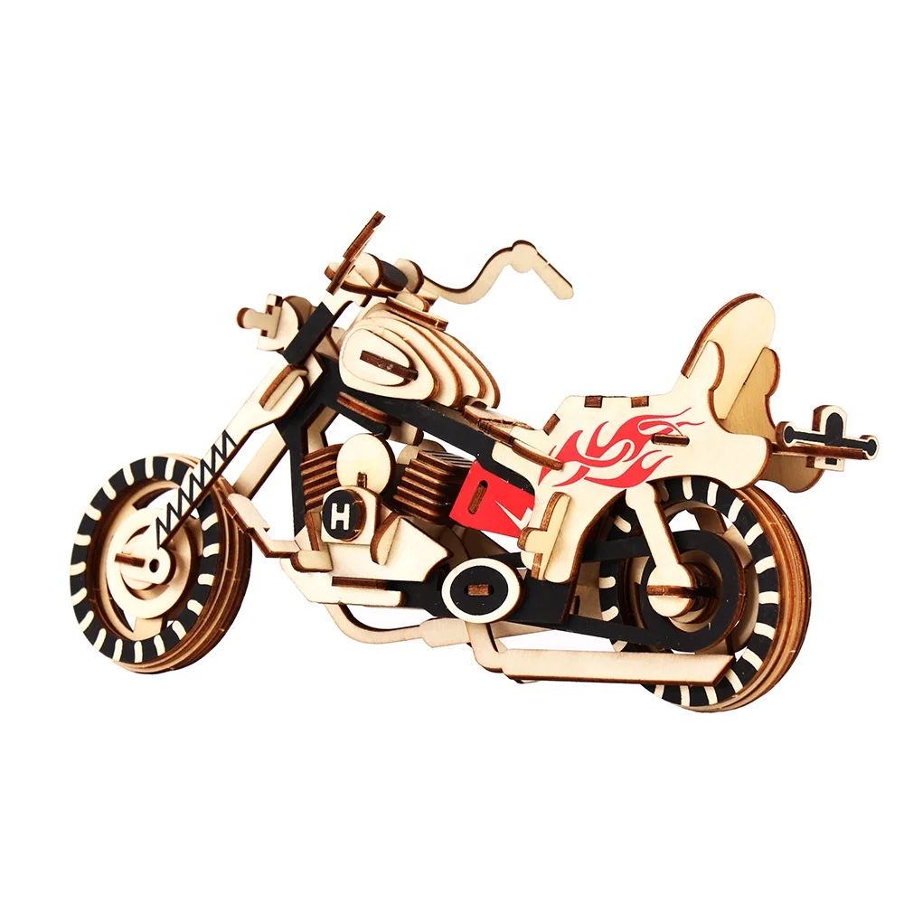 Jigsaw Puzzle Educational Wooden Cost Effective 3D Wood Motorcycle HD I Model 1set/opp Bag 30sets/ctn Shrinked Wrapped 2 Sheets