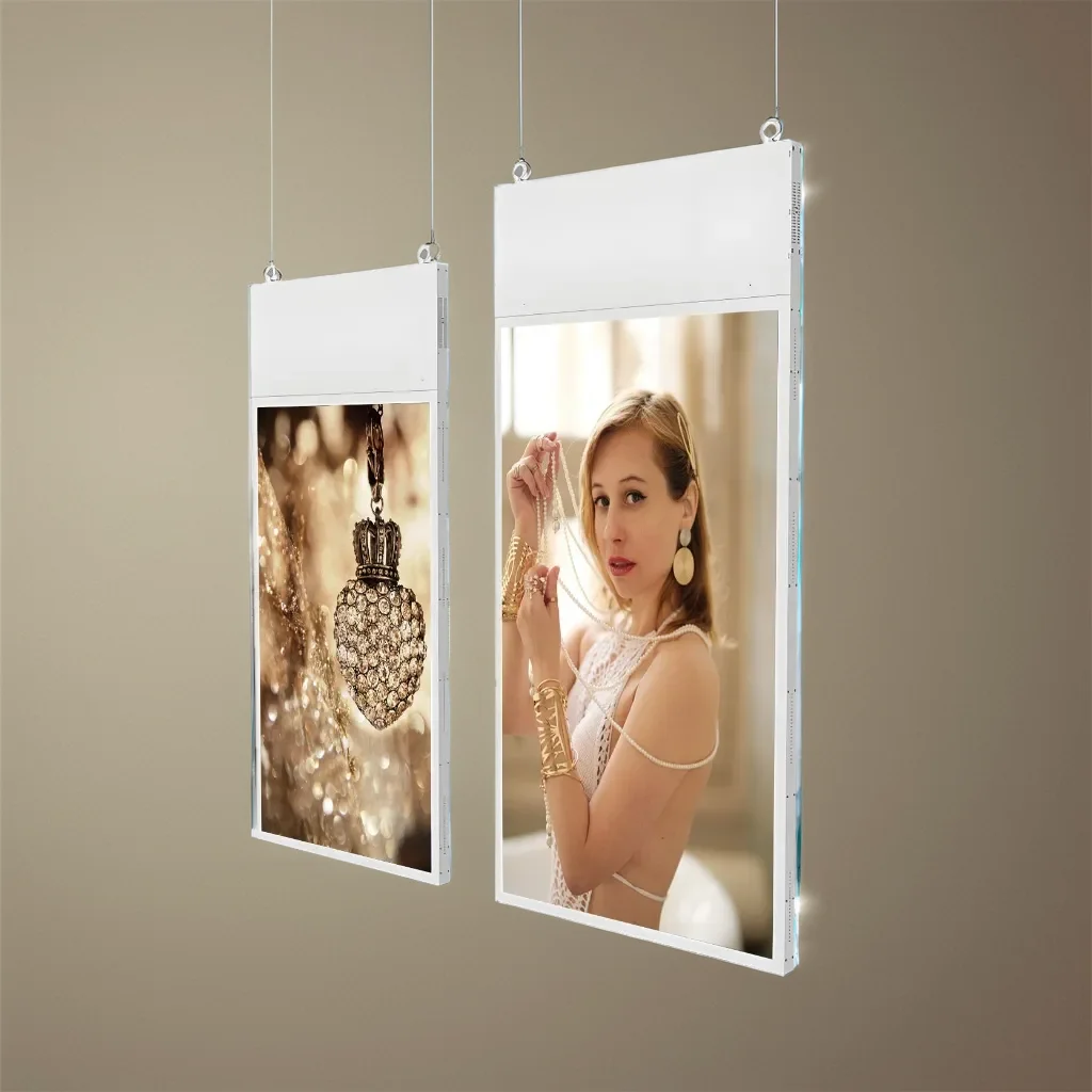 Retail 55 65 Inch Indoor High Brightness Ceiling Hanging Advertising Double Side Digital Signage Window Lcd Display Screen