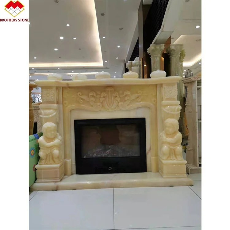 Onyx Stone Fireplace Surround Customized Modern Design Marble Mantel for Indoor Use Freestanding Type