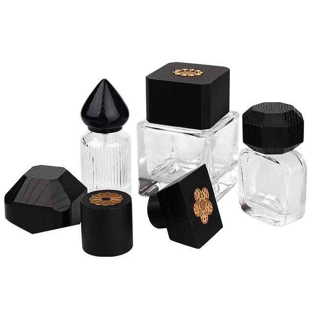 Factory Custom Direct Best Quality Laser Logo Round Square Cube Ball Shaped Wood Perfume Bottle Cap