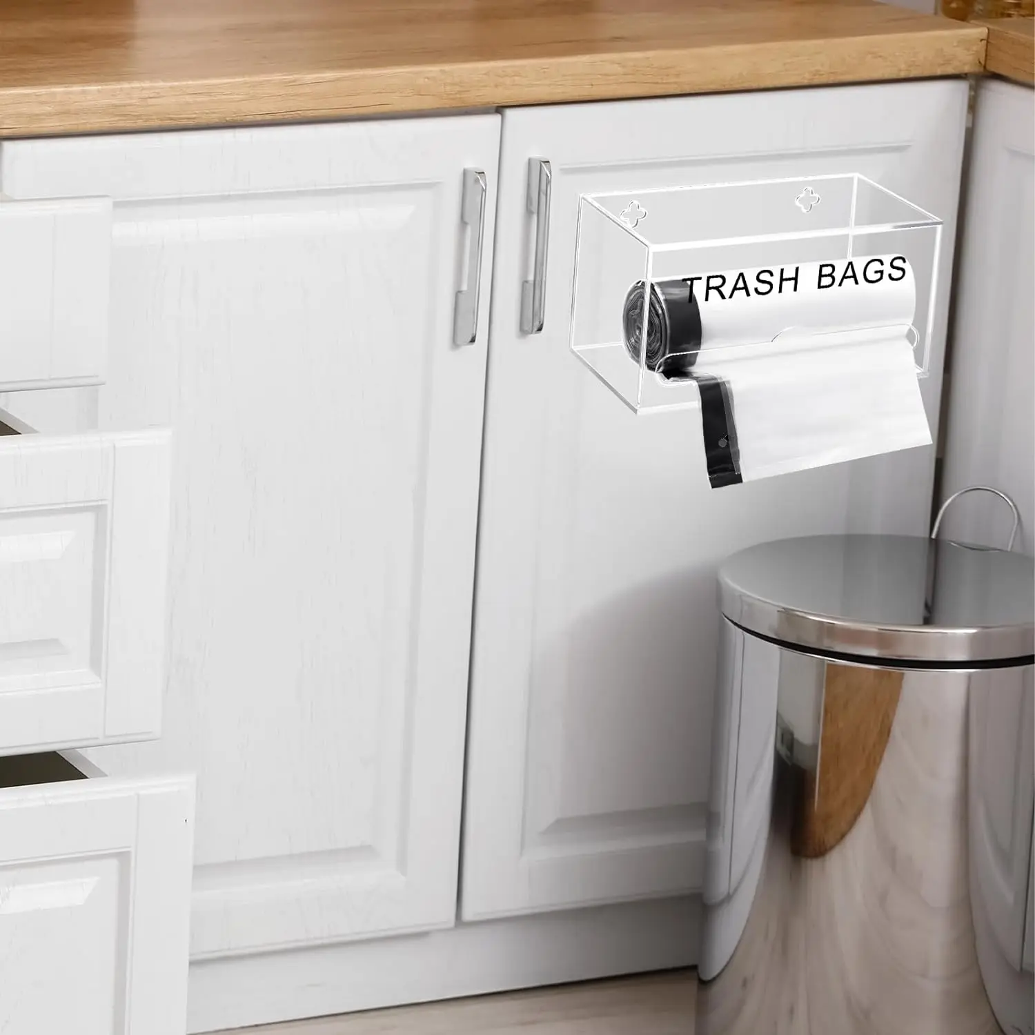 Customised acrylic rubbish bag dispenser roll holder wall mount, rubbish bag organiser dispenser, rubbish bag dispenser holder