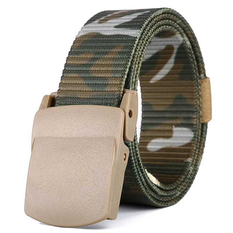 Custom Design Outdoor Sports Camouflage Plastic Buckle Belt Fabric Tactical Nylon Belt For Men