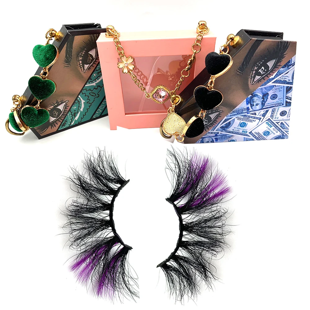 Wispy Colored full strip real mink Lashes 25MM 3D Color fluffy russian False Eye Lashes Colorful Eyelashes