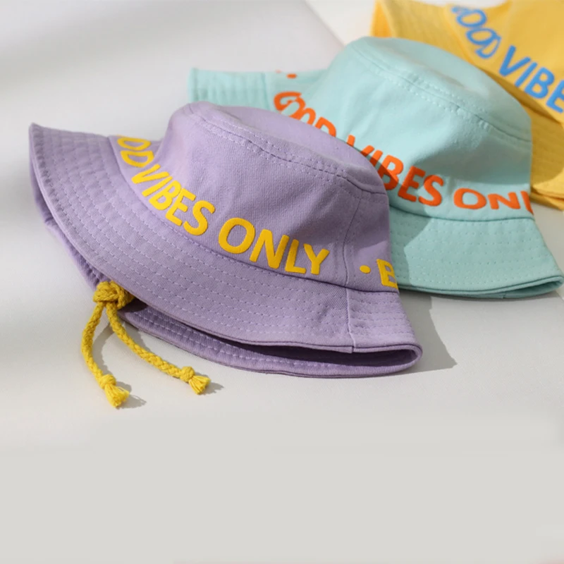 
Custom summer design embroidery rope kids fishing caps children bucket hat 