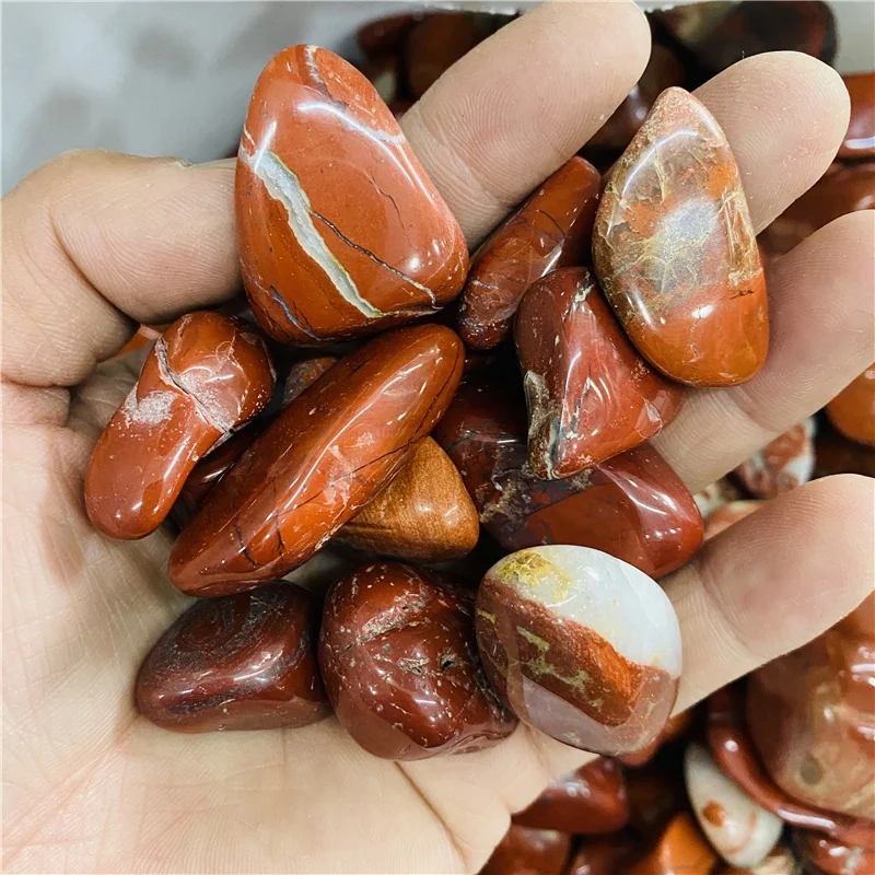 New arrivals feng shui crystal stone natural red jasper tumbled stone for deco
