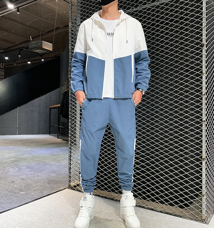 Спортивный костюм мужской из двух предметов, повседневный спортивный костюм с капюшоном, одежда для пар, спортивный костюм из полиэстера, осень