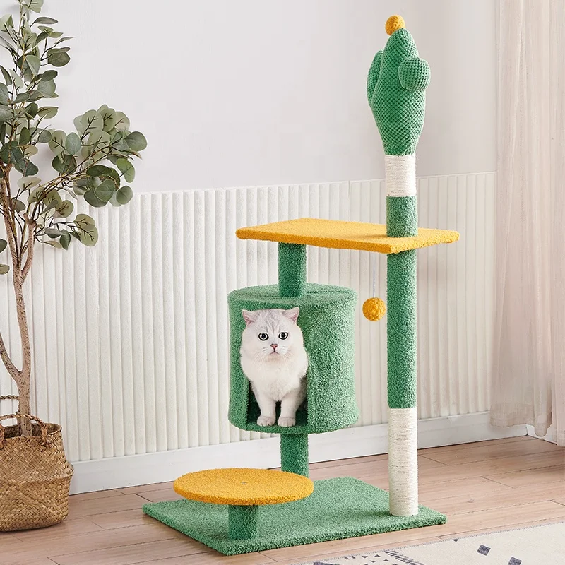 Low price wholesale customized for large cats indoor cat scratcher forest style cactus sisal scratching cat tree