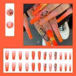 Яркий цвет, набор из 24 штук, популярный черный с принтом бабочки и длинными с квадратным средним oem нажмите на накладные ногти для ног для женщин