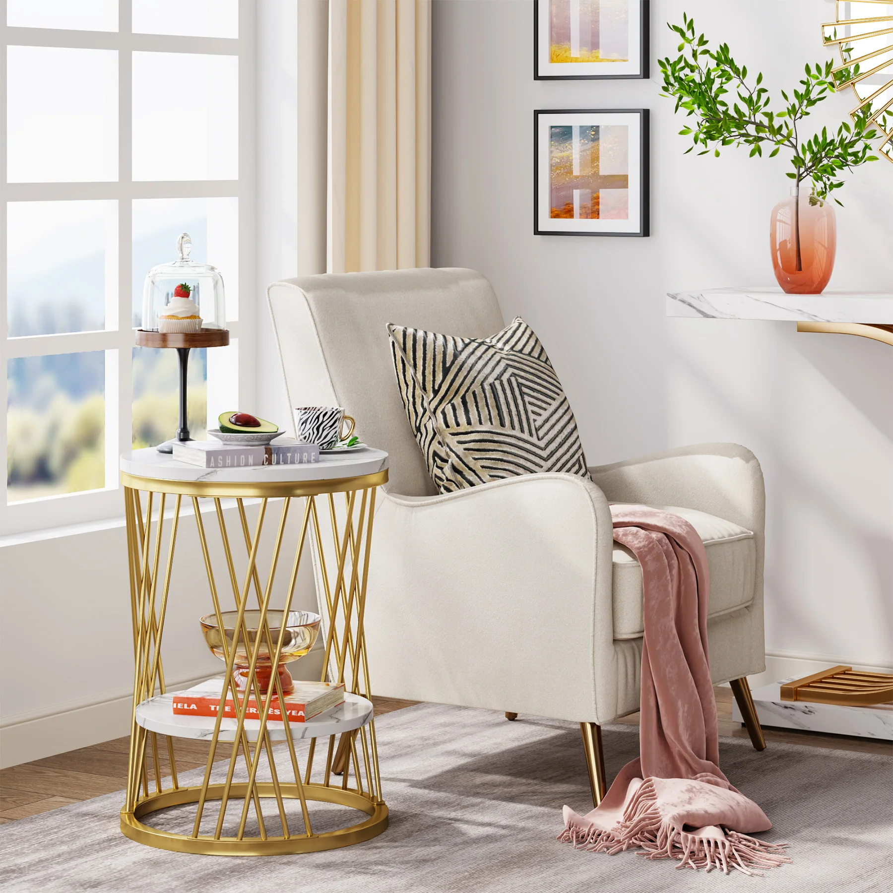Tribesigns Marble Coffee Table  Sofa Side Table Table with Metal Legs for  Living Room