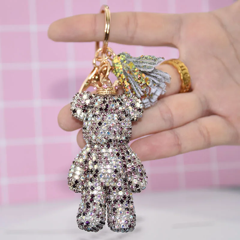 Fashion Bling Bear Keychains Bling Teddy Bear Keyring Rhinestone Bear Wristlet Keychain Car Or Bag Pendant