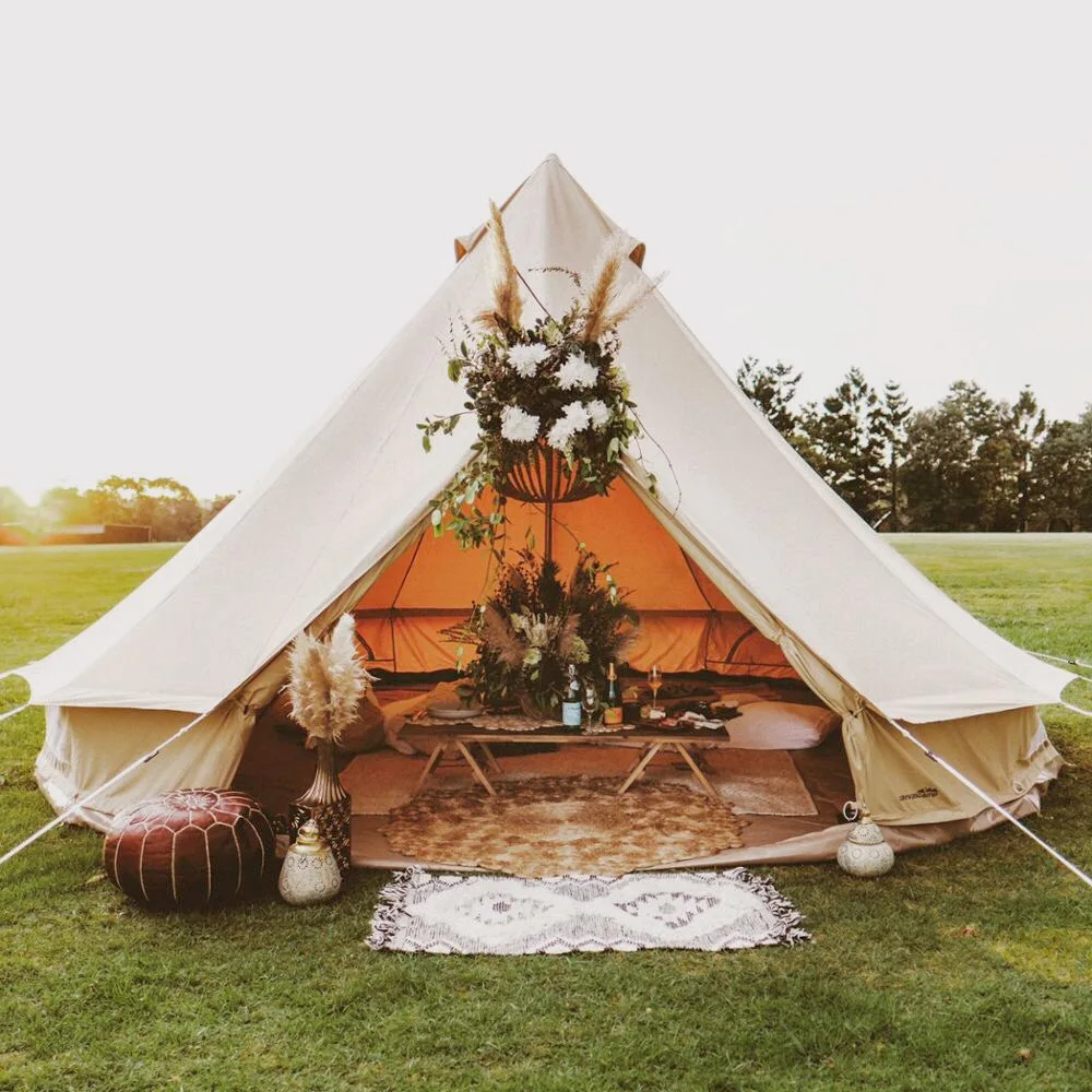 5M dia double doors and walls glamping bell tent 6m with 100% cotton canvas tente coton