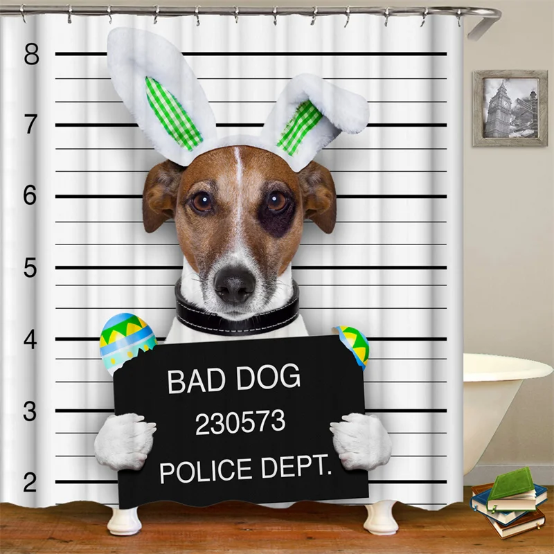 
i@home ready made mildew resistant 3d digital dog printed waterproof shower curtain bathroom 