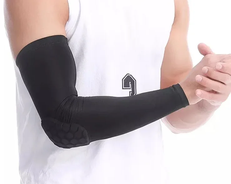 Hot selling new design honeycomb elbow support compression sleeve arm sleeve padded for Youth Adult Sports Football Basketball