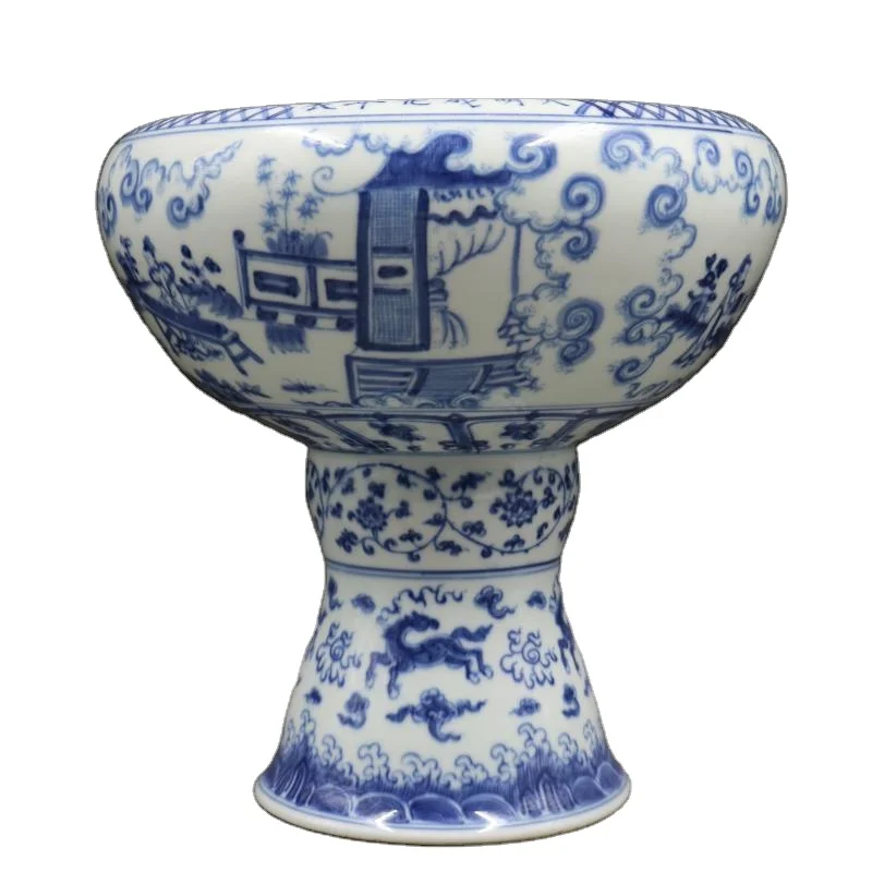 European style palace style ceramic flower pots  Blue and White Figure Pattern High Foot Fish Tank Ceramic Garden  Pots
