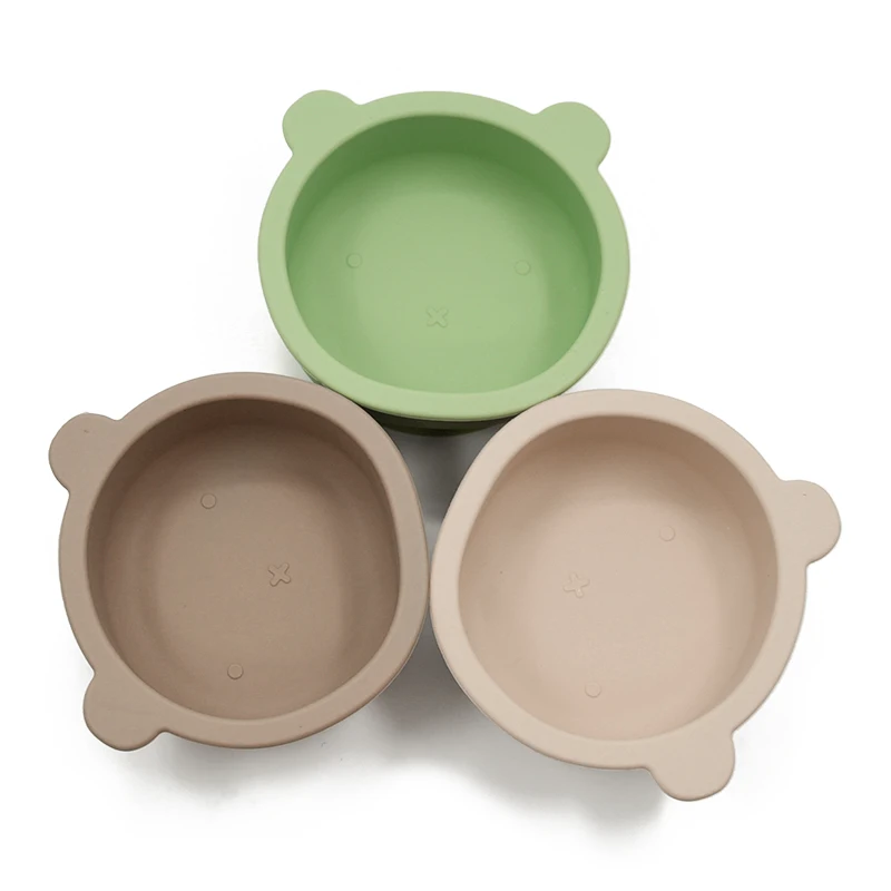 
2020 Amazon New Arrival 100 % Food Grade or LFGB Approved Non-slip Silicone Baby Suction Feeding Bear shape Bowl for infant 
