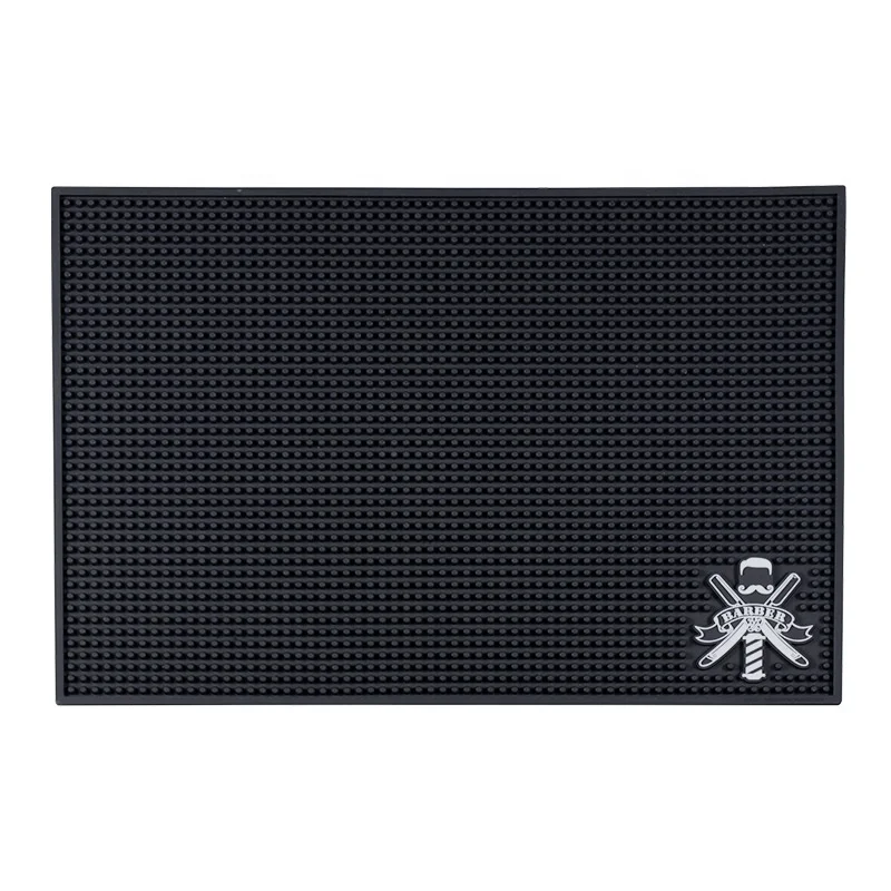 Factory Custom Logo Pvc Rubber Nonslip Styling Barber Station Salon Mat human hair extension curve classic curl tong barbershop