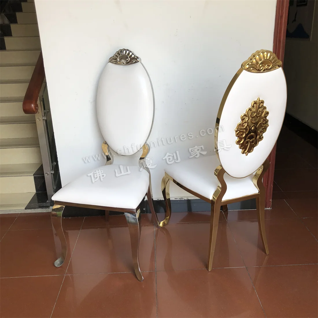 High backrest white vinyl cushion silver stainless steel event decor luxury wedding chair HC-SS41