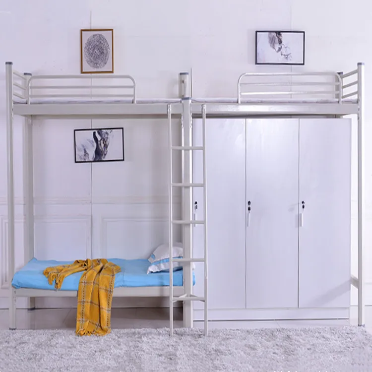 Modern design hotel and youth hostel dormitory loft bunk bed bedroom furniture with table and cabinets for school