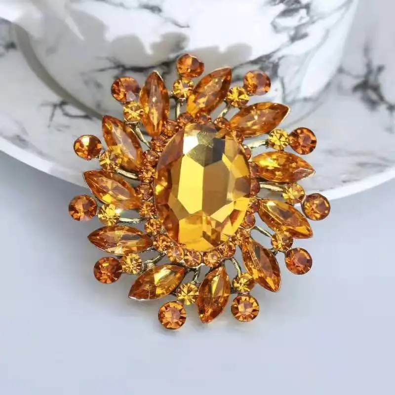 ROMANTIC Retro Elegant Large Rhinestone Floral Brooch Colorful Glass Crystal Flower Brooch