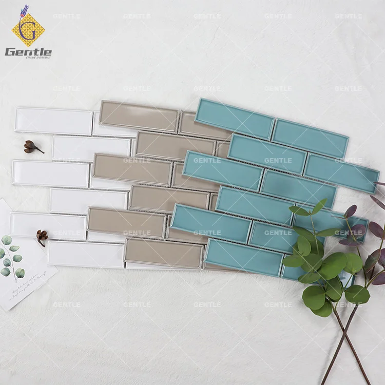 New Style Foshan Factory Mould Surface Long square Shape peacock blue Glazed Porcelain Tiles Mosaic Green For Wall Backsplash