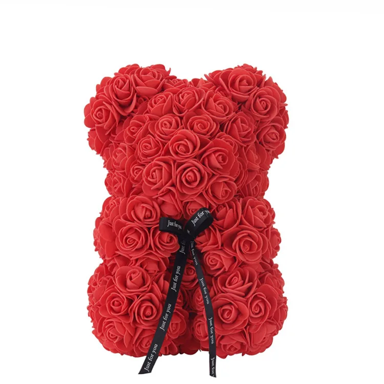 High Quality Artificial PE 25CM Colorful Red Rose Bear Teddy Bear Rose With Ribbon Valentine Day Gifts