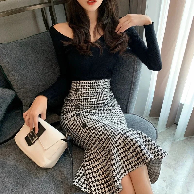 2024 Single Breasted Long Maxi Skirt For Women Plus Size XS 3XL Mermaid Style Stretch Ladies Black And Blue Skirts