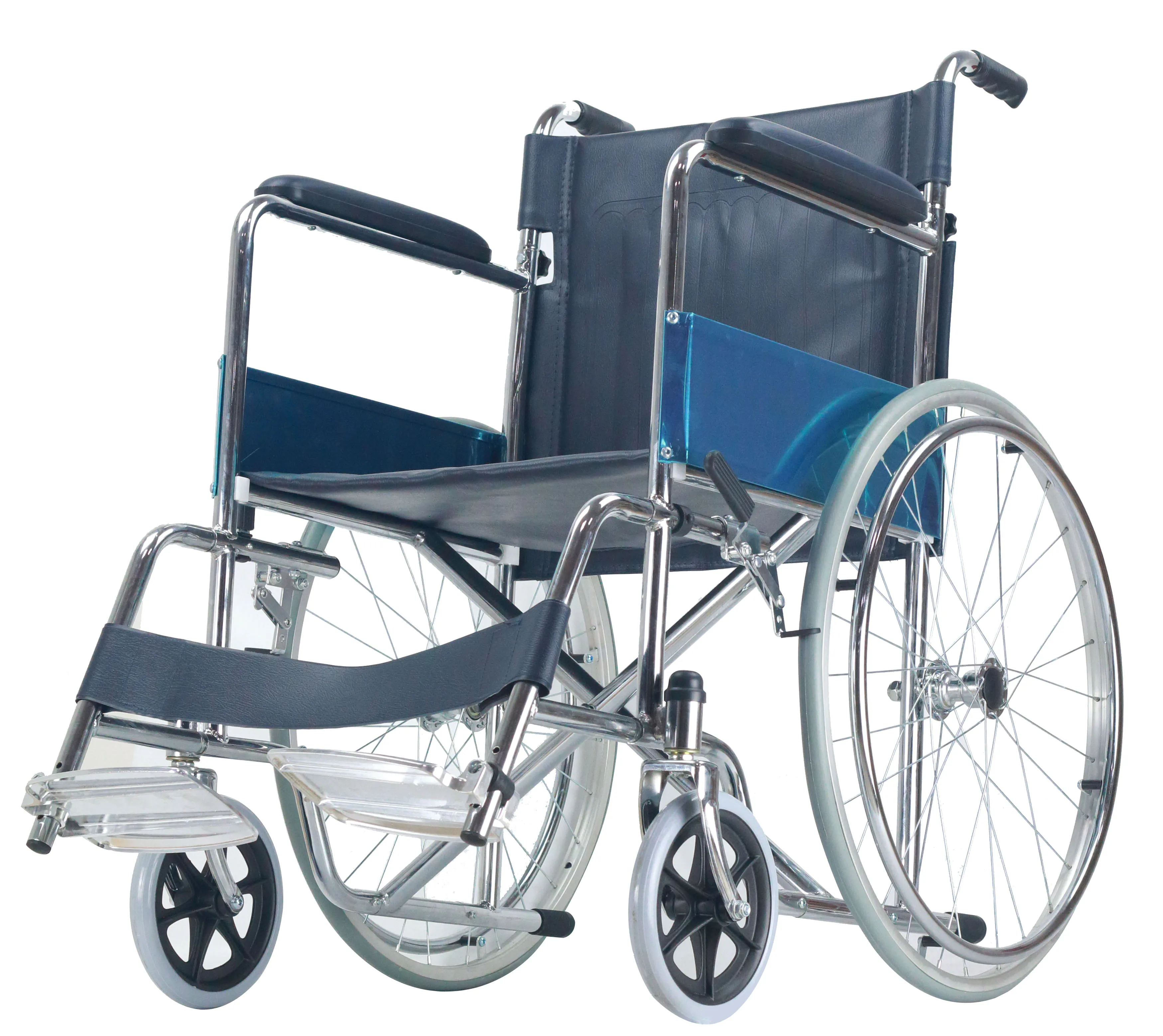 Wholesale Cheap Price Chinese Manufacturer  Foldable and Lightweight PVC leather Seat Steel Wheelchair SC9001