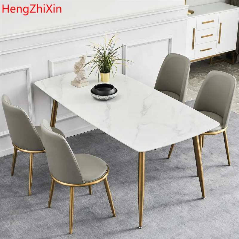 Роскошный каменный обеденный стол, высококлассная мебель для ресторана, современный обеденный стол, набор золотого цвета