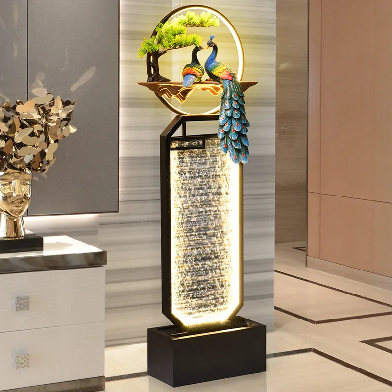 Unique Indoor Home Decor Accessories Peacock Lotus Water Curtain Craft Ornement Metal Water Fountain Waterfall