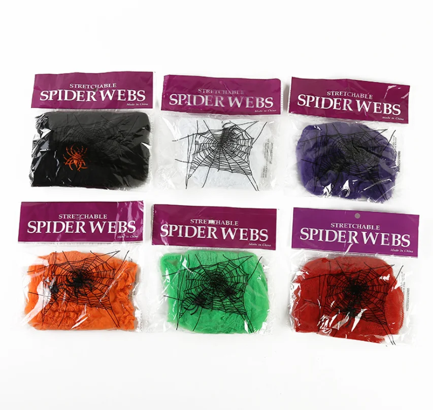 20g/pack Spider Webs Halloween Decorations with plastic Spiders Stretch Cobwebs for Indoor and Outdoor Party Supplies