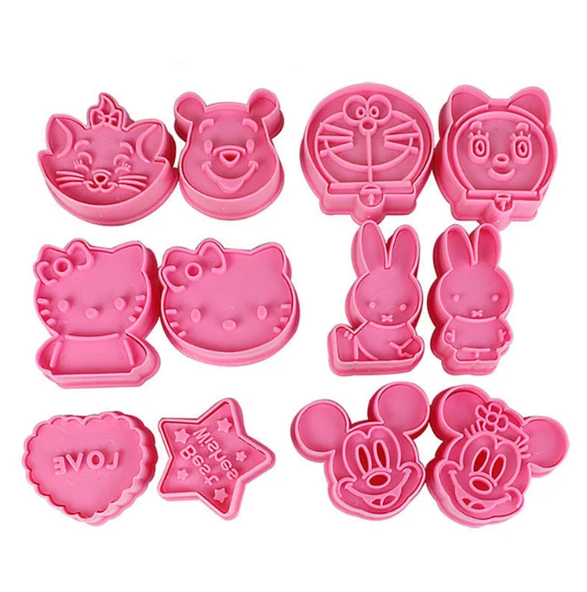 Homesun 2Pcs Cartoon Plastic Cookie Cutter Set 3D Embossing Biscuits Stamps Mold For Kids DIY Fondant Cake Baking Tools