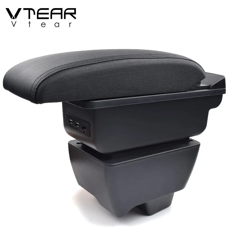 Vtear For Mahindra Bolero armrest leather USB interface storage box red thread car-styling interior ABS arm rest accessories