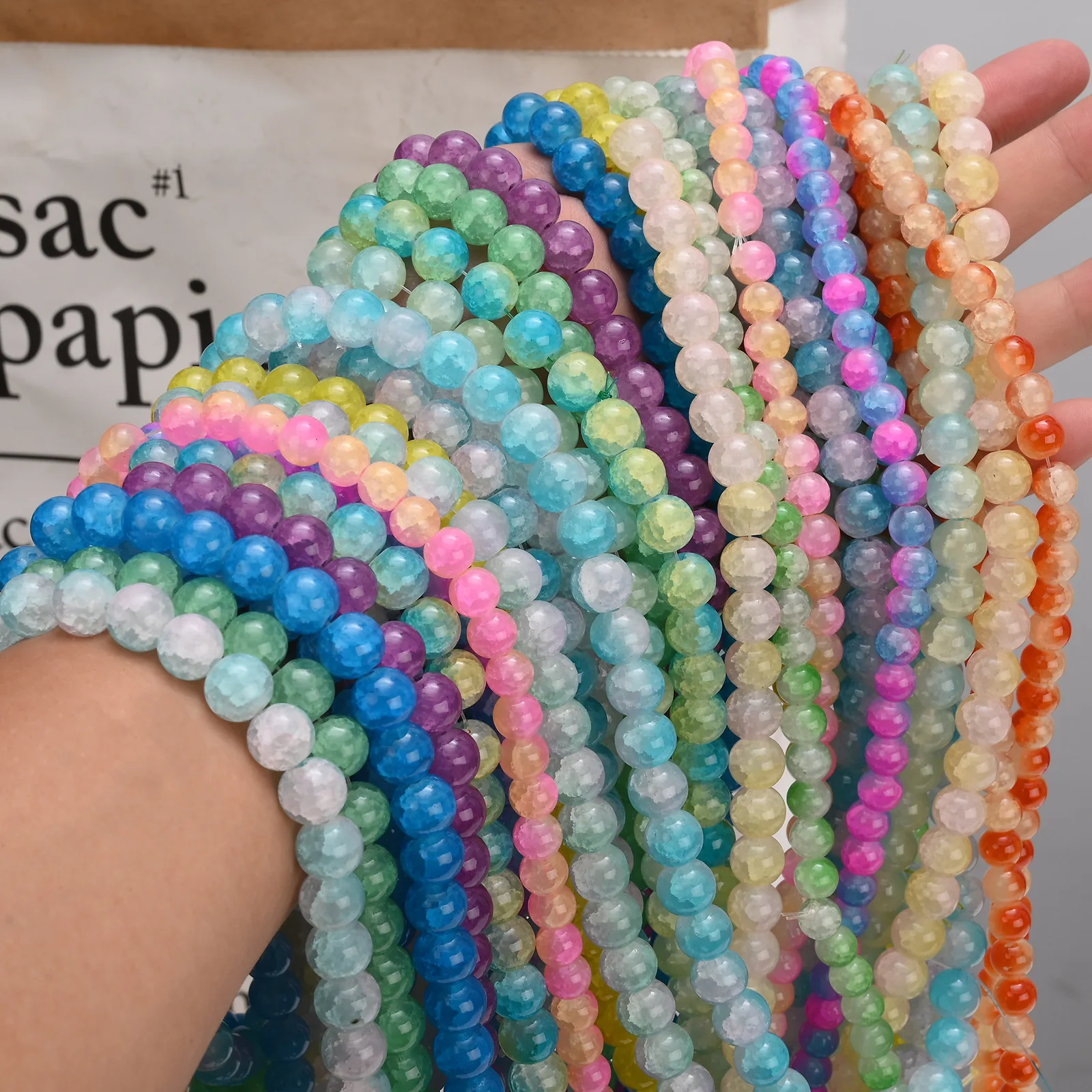 New design 8mm 10mm round crystal beads , Wholesale crystal lampwork crackle glass beads for jewelry making