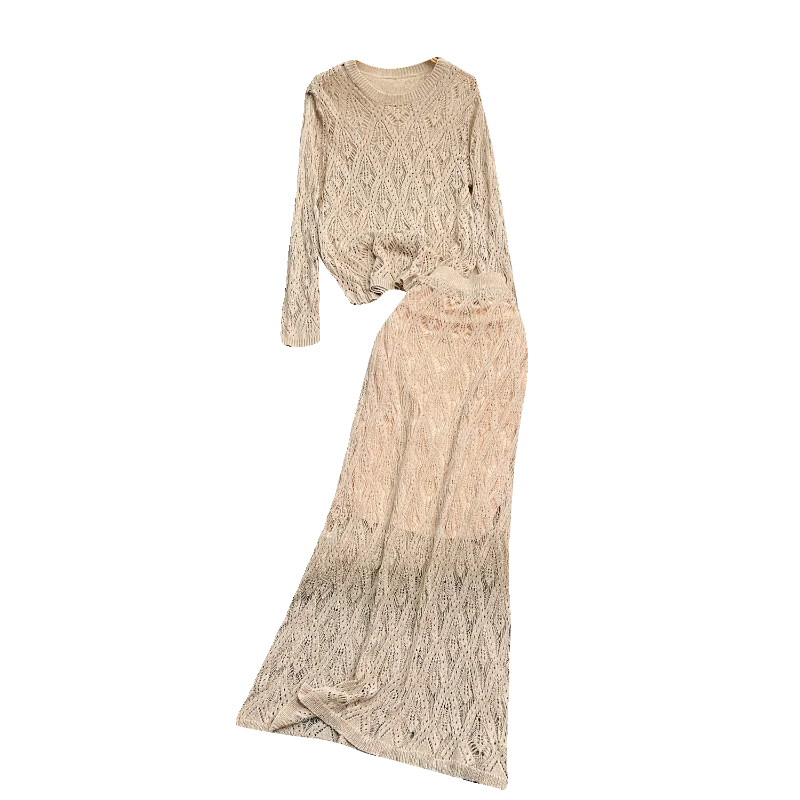 Korean Loose 2 Piece Set For Women Top And Knitted Skirts Set Ropa Wholesale