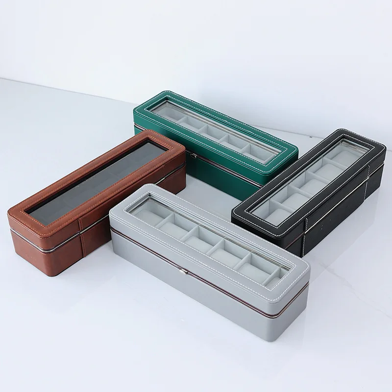 WETRUST Black silver green brown  leather 6 watch watch bag box vanity case for watches storage with glass