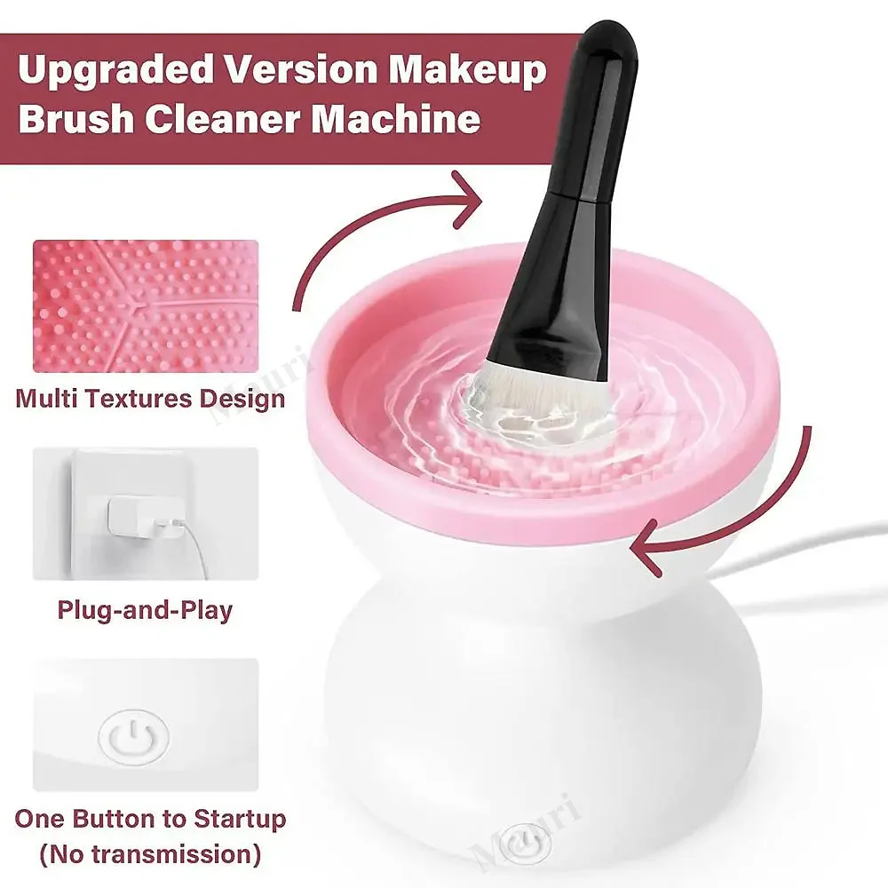 Hot Sale Pink Portable Automatic USB Cosmetic Brush Cleaner Tools Custom Logo Machine Electric Makeup Brush Cleaner